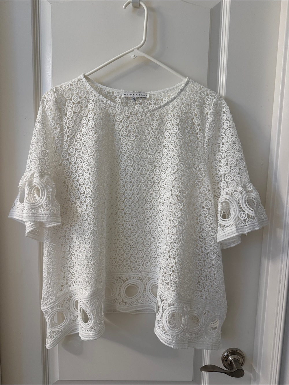 English Factory White Crochet Lace Short Sleeve Blouse